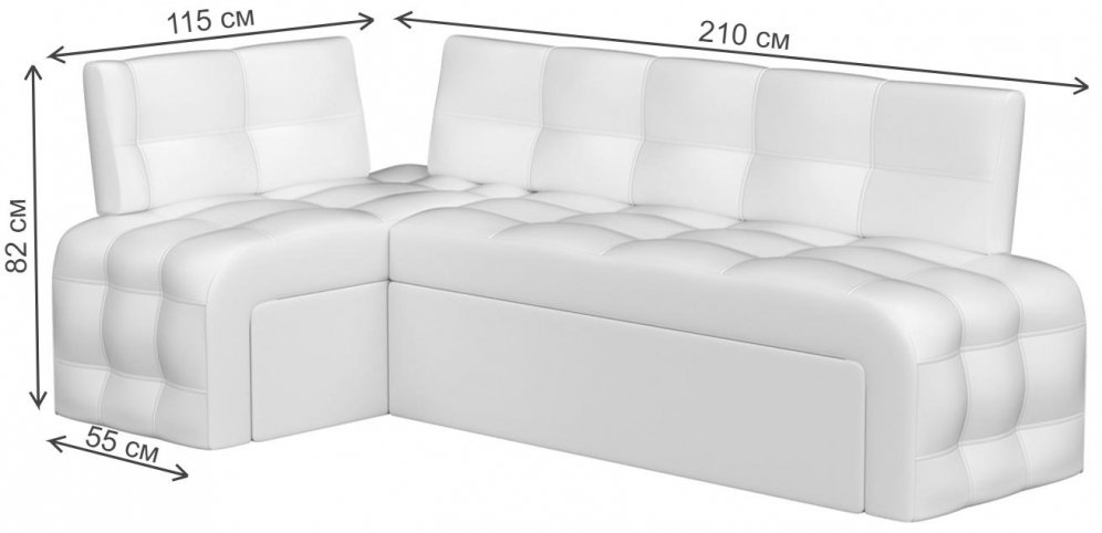 Кухонный диван Люксор угловой экокожа белый левый