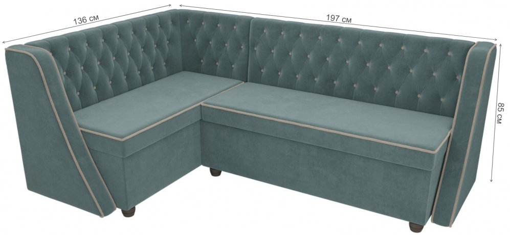 Кухонный диван Лофт левый велюр бирюза