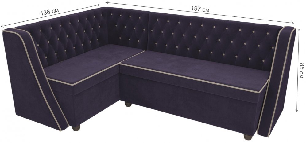 Кухонный диван Лофт левый велюр фиолетовый