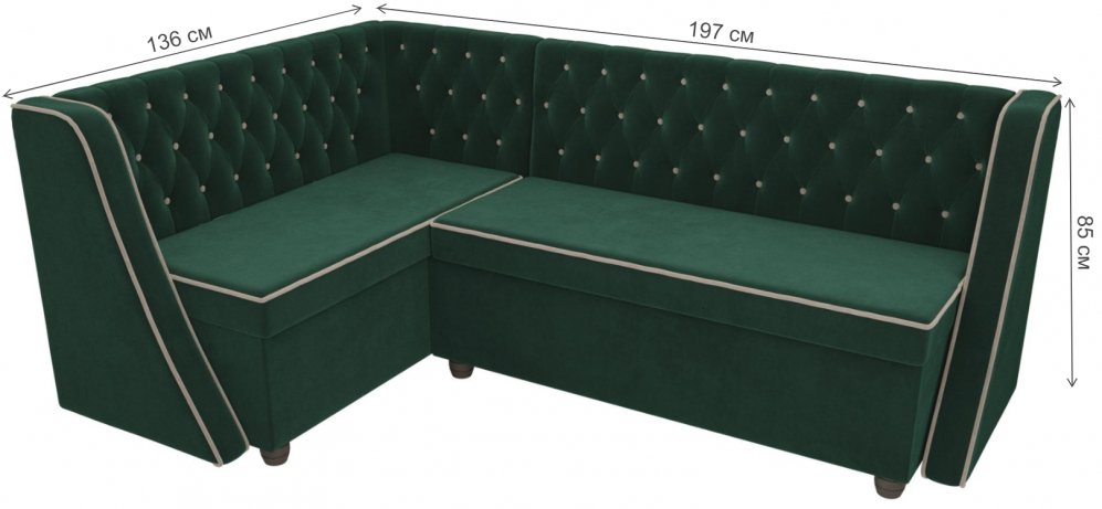 Кухонный диван Лофт левый велюр зеленый