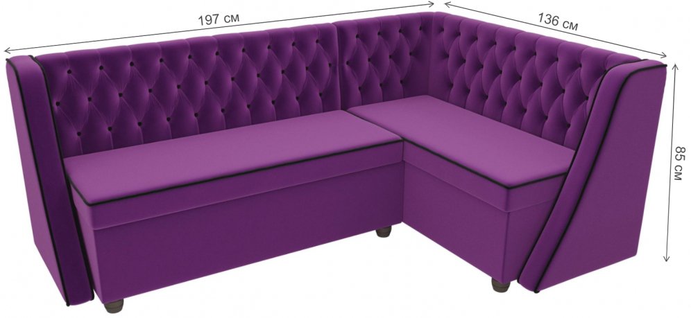 Кухонный диван Лофт правый микровельвет фиолетовый