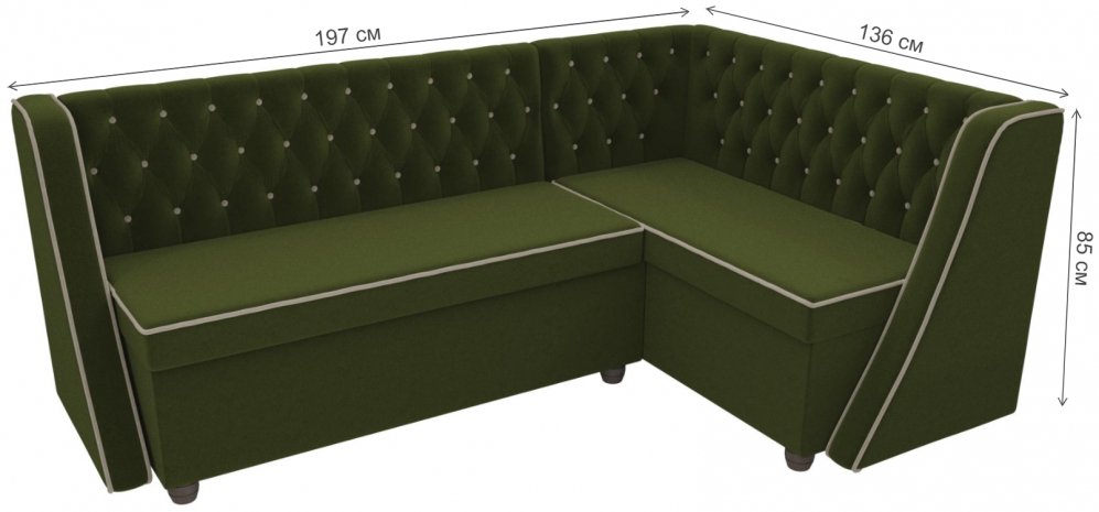 Кухонный диван Лофт правый микровельвет зеленый