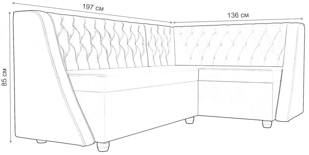 Кухонный диван Лофт правый рогожка серый