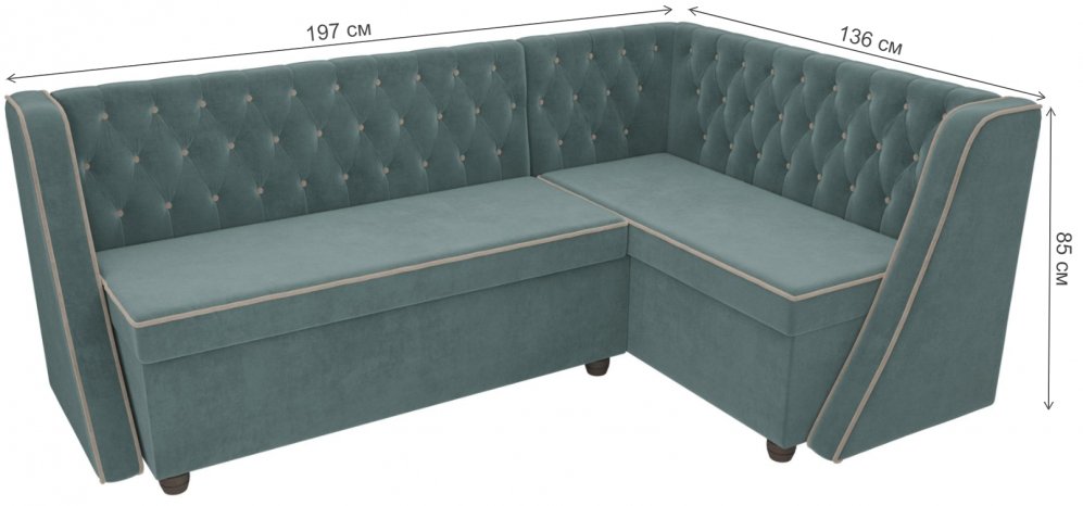 Кухонный диван Лофт правый велюр бирюза