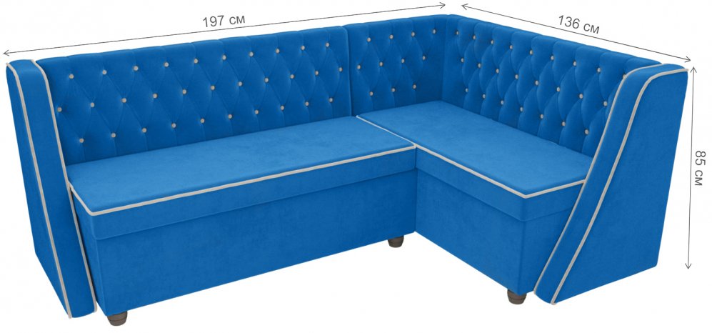 Кухонный диван Лофт правый велюр голубой