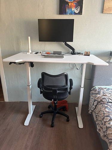 Компьютерный стол Маркос с механизмом подъема 140х80х75 белый / вотан дуб фото покупателя 36