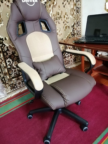 Компьютерное кресло Driver/Драйвер кожзам черный / ткань синий фото покупателя 58