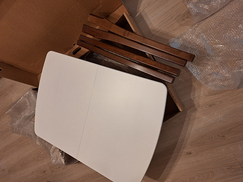 Деревянный стол Caterina/Катерина 100-130x70x75 айвори вайт / бук фото покупателя 3