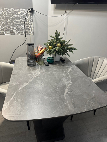 Стол на тумбе Петир 120(160)х80х75 серый / орех кантри фото покупателя 11