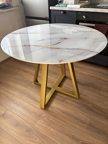 Стеклянный стол Норфолк d100 белый мрамор / черный фото покупателя 23