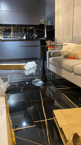 Стеклянный стол Tulip 90 black glass фото покупателя 11