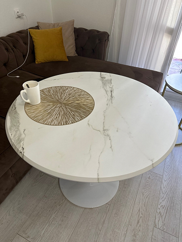 Стол Тулип 90х73 белый мрамор / золото фото покупателя 100