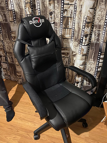 Компьютерное кресло Driver/Драйвер кожзам черный / ткань синий фото покупателя 157