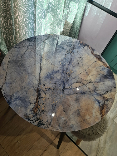 Стеклянный стол Кловис 100(140)х100х76 обсидиан / черный фото покупателя 1