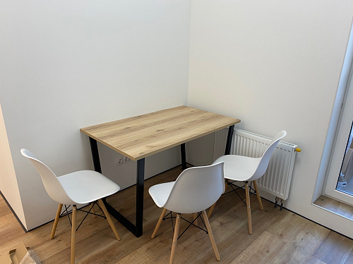 Стеклянный стол Фостер 120(160)х120х76 белый мрамор / черный фото покупателя 8