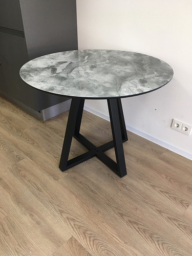 Стеклянный стол Норфолк d100 белый мрамор / черный фото покупателя 5