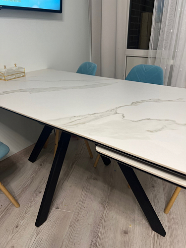 Керамический стол Вилли 140(200)х80 белый мрамор snow white / черный фото покупателя 31