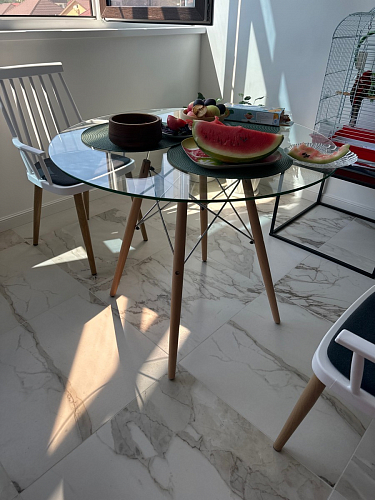 Стеклянный стол PT-151 80х80х76 clear glass / wood фото покупателя 17