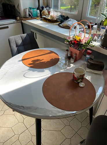 Стеклянный стол Абилин 100(140)х100х76 мрамор черный / черный матовый фото покупателя 68