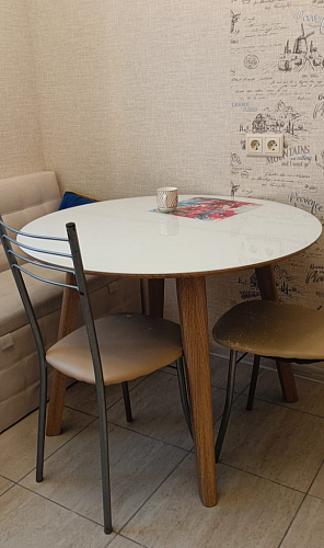 Стеклянный стол Семвэлл белый / дуб монтана фото покупателя 2