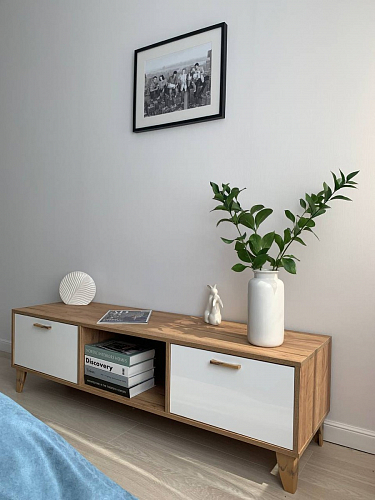 ТВ-тумба Эго Т-3 на ножках бетон светлый / белый глянец фото покупателя 25