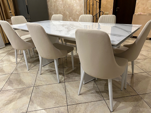 Стеклянный стол Монерон 200(260)х100х77 мейджик / орех кантри фото покупателя 5