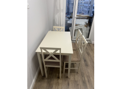 Обеденная группа Хадсон Hudson Dining Set pure white белый 2-1 / ткань коричнево-золотая 1505 фото покупателя 2