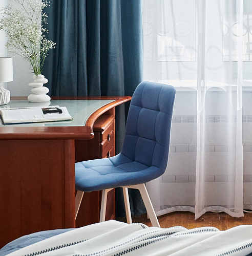 Стул на металлокаркасе Чилли синяя ткань / белый фото покупателя 1260