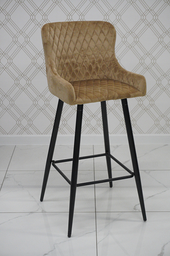 Барный стул Mint велюр темно-бежевый / черные ножки наконечники золото из шоурума 2