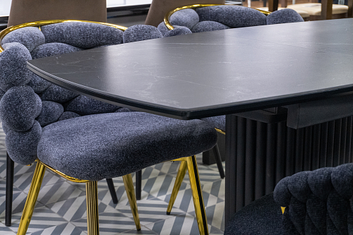 Керамический стол Фестер 140(180)х80 белый мрамор snow white / черный из шоурума 1