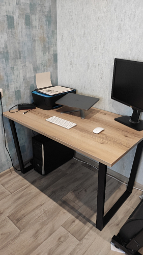 Стеклянный стол Фостер 120(160)х120х76 серый мрамор / черный фото покупателя 5