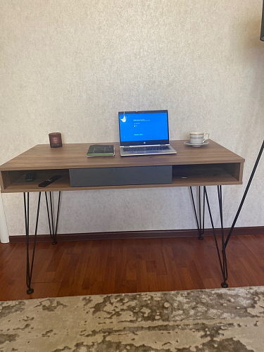 Письменный стол Хиргра 120х60х77 дуб табачный / графит / черный фото покупателя 6