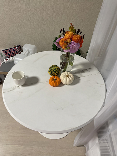 Стол Тулип 90х73 белый мрамор / золото фото покупателя 1