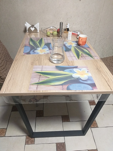 Стеклянный стол Фостер 120(160)х120х76 серый мрамор / черный фото покупателя 68