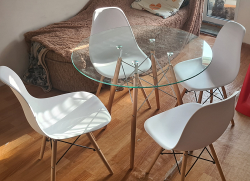 Стеклянный стол PT-151 80х80х76 clear glass / wood фото покупателя 14