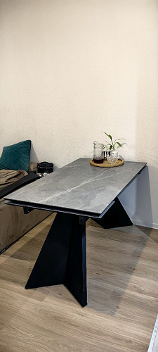 Керамический стол Ливи 140(200)х80х78 серый мрамор / черный фото покупателя 2