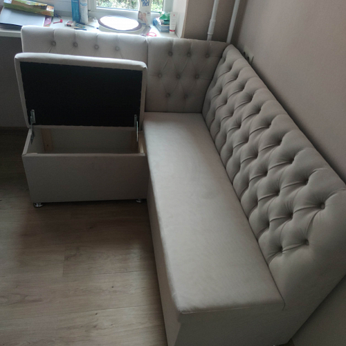 Кухонный диван угловой Монте-М правый велюр бежевый фото покупателя 2