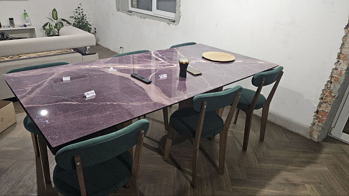 Стеклянный стол Монерон 200(260)х100х77 мейджик / орех кантри фото покупателя 13