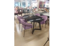 Стеклянный стол Алингсос 100(140)х100х76 мрамор серый / черная шагрень из шоурума 4