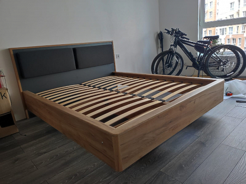 Двуспальная кровать Клауд 160х200 парящая дуб крафт золотой / антрацит фото покупателя 272