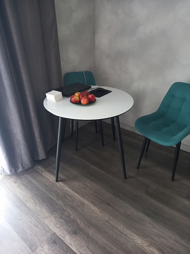 Стеклянный стол Абилин 100(140)х100х76 мрамор черный / черный матовый фото покупателя 23