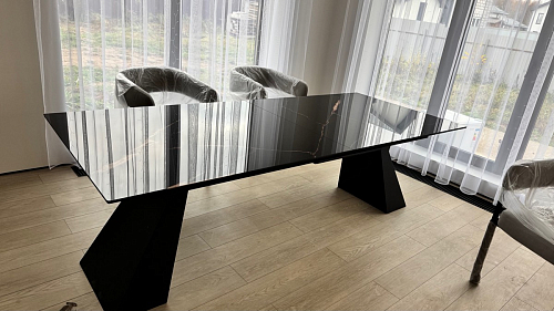 Стеклянный стол Денхольм 240(290)х100х75 обсидиан / черный фото покупателя 5