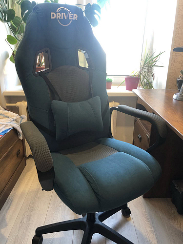 Компьютерное кресло Driver/Драйвер кожзам черный / ткань синий фото покупателя 112