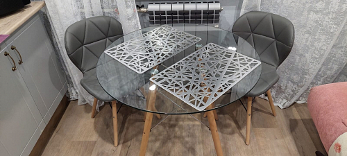 Стеклянный стол PT-151 90х90х76 clear glass / wood фото покупателя 11