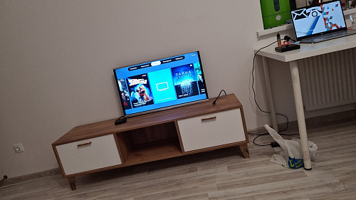 ТВ-тумба Эго Т-3 на ножках бетон светлый / белый глянец фото покупателя 70