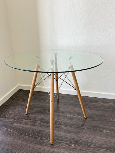 Стеклянный стол PT-151 90х90х76 clear glass / wood фото покупателя 20