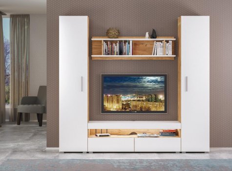 Шкаф-пенал Альба дуб золотой (craft) / белый премиум